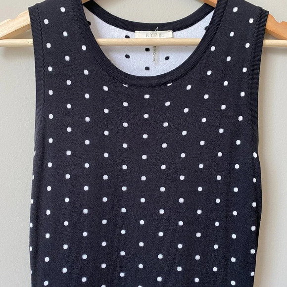 NWOT HYPR Women's Size M/L Knit Polka Dot Fit and Flare Sleeveless Dress Black - Picture 6 of 16